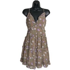 Lulu's Floral Brown and Purple Mini Dress